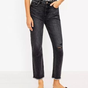 LOFT Destructed High Rise Straight Crop Jeans in Washed Black Wash Size 28